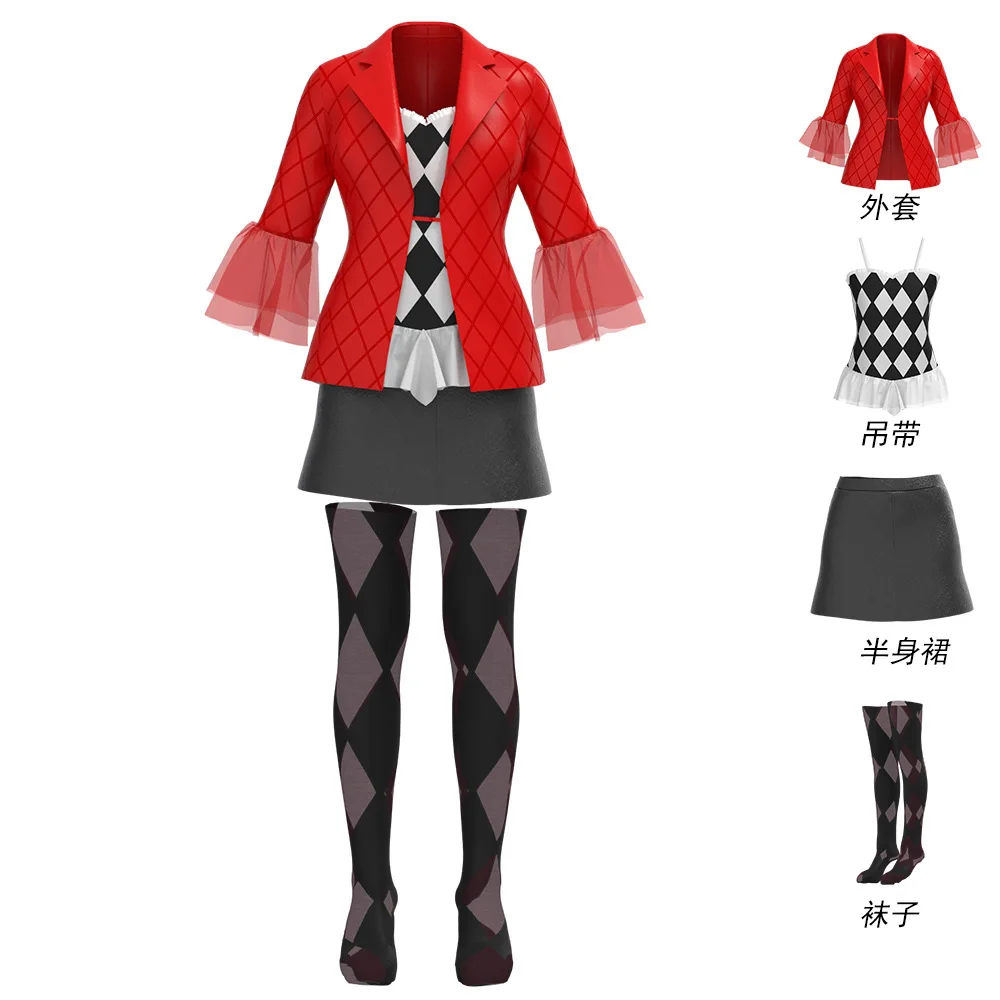 Halloween Joker 2 Movie Cos Costume Ugly Harley Quinn Cosplay Stage Performance Clothes Carnival Party Costume Outfits