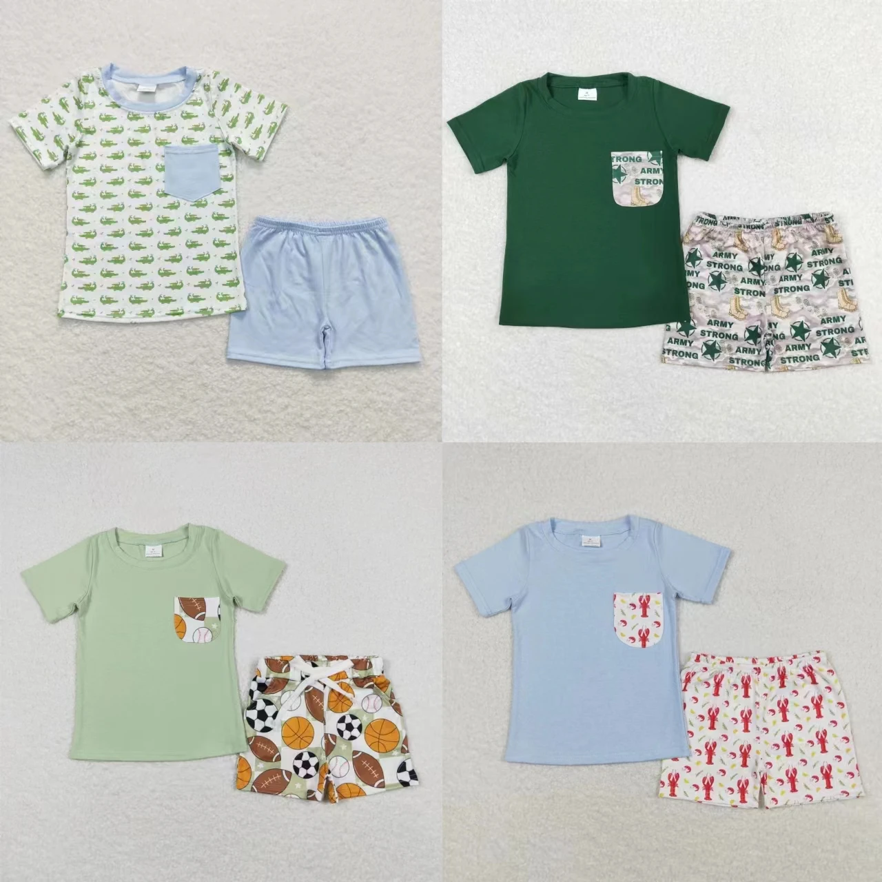 

Оптовая продажа, летний комплект для маленьких мальчиков, Детская футболка с короткими рукавами и карманами, футболка с мячом для ползания, шорты для младенцев, детская одежда