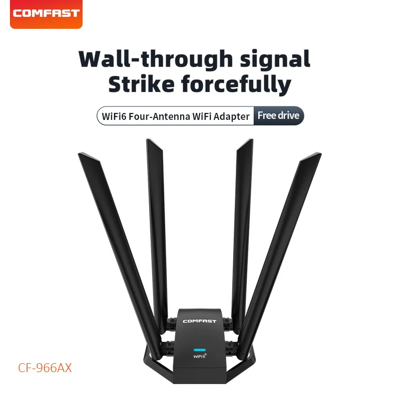 COMFAST Wifi6 USB Adapter 1800Mbps RTL8832BU Free Drive Black Wireless Network Card With 4 Antennas For E-sports PC Win 10/11