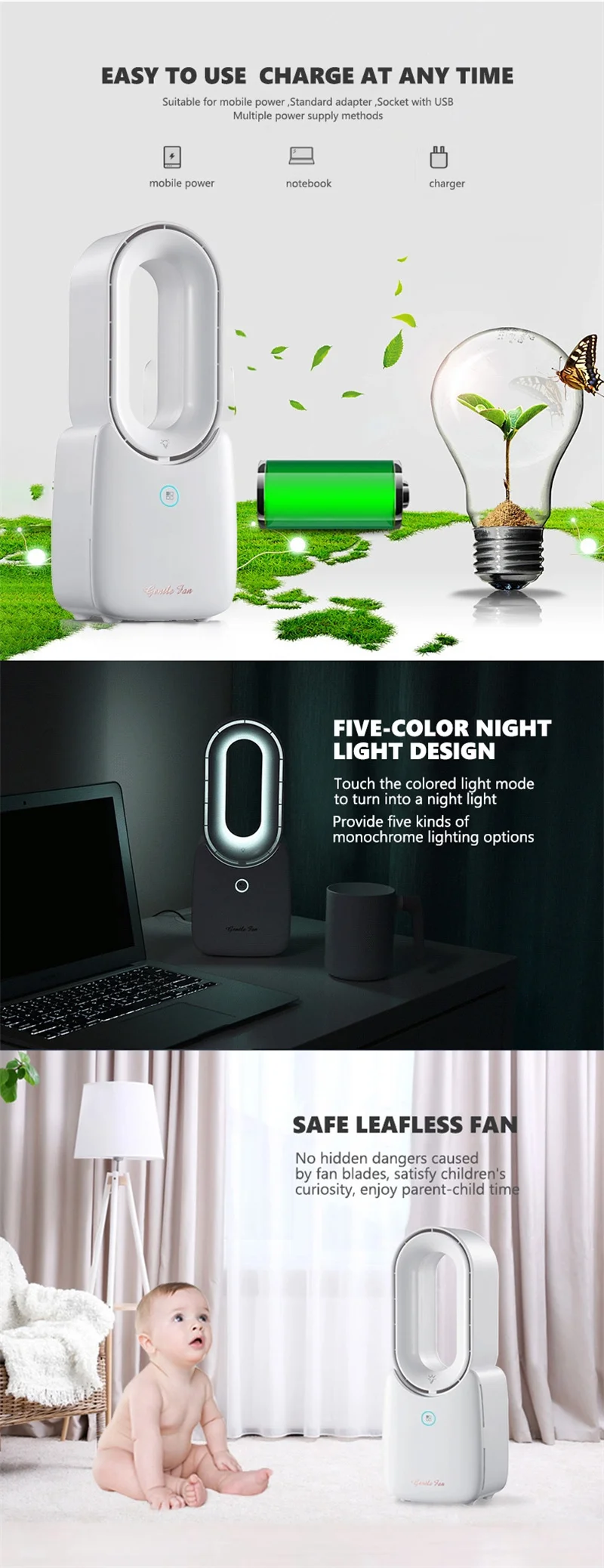 Description Picture 3 of itemPortable Bladeless Stand Air conditioners Fan Cooler Electric Fans Silent Tower Table Vertical Floor Summer Air Cooler