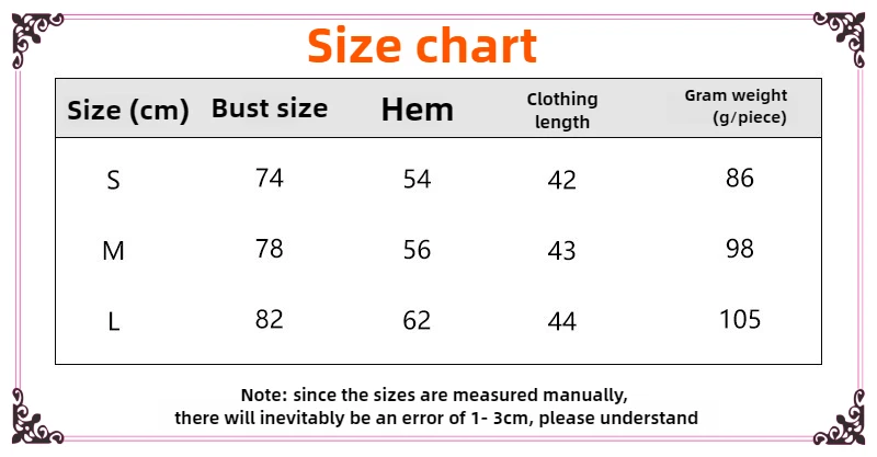 Size chart and fit details