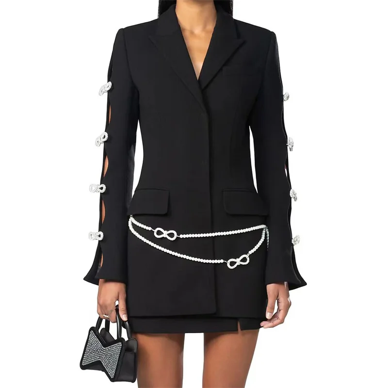 

Women's Blazers2023 Autumn New in outerwear Korean Fashion Women's Suit Rhinestone Bow Embellished Long Sleeve Top Big Name Coat