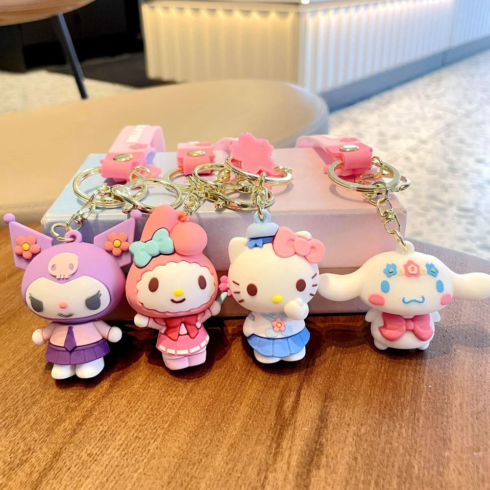 

Kawaii Sanrio Hello Kitty Cinnamoroll Kuromi Keychain Anime Bag Pendant Keyring Doll Car Keyholder Cute Key Chains Accessories