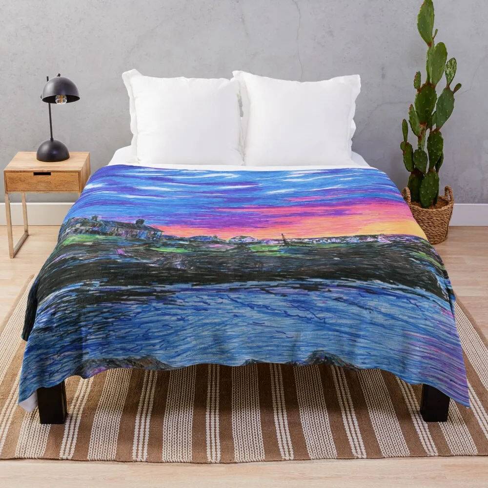 

Sunset over Trearddur Bay Throw Blanket Sofa Picnic for sofa Blankets