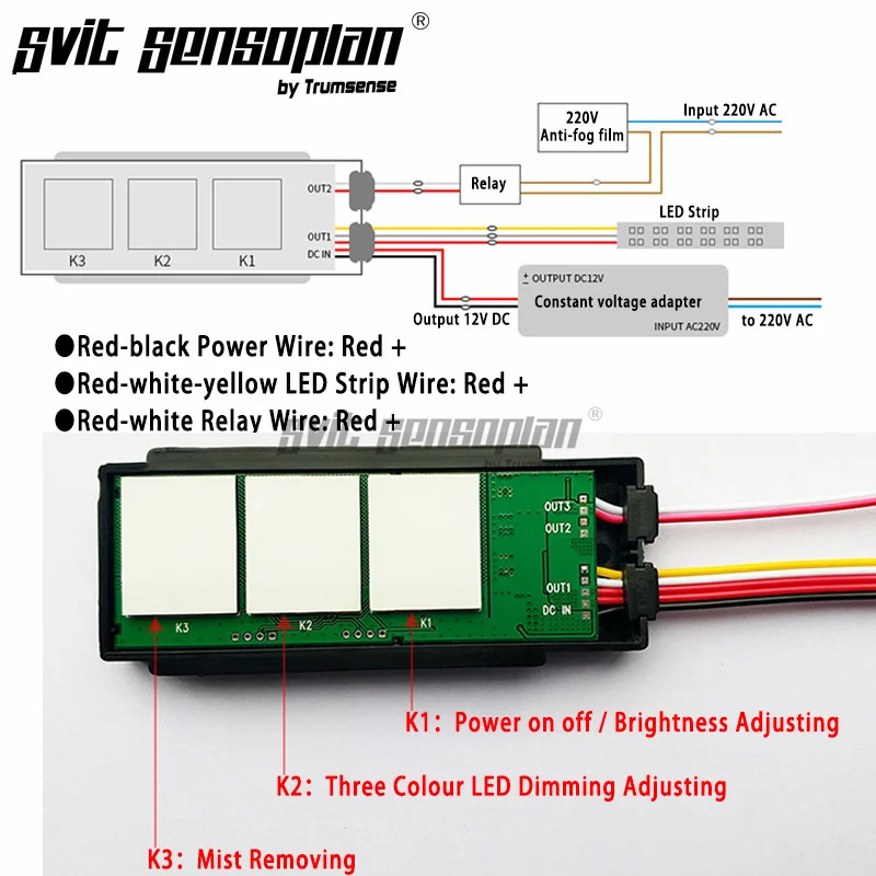 Controle de Espelho, Tira LED, Brilho com