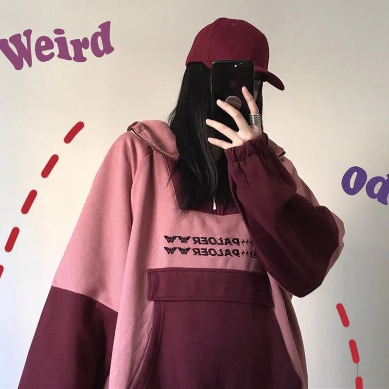 2021 Fashion Funny Patchwork Print Pullover Anime Hoodies Women Kawaii Sweatshirt Korean Long Sleeve Cute Female Jumper Clothes