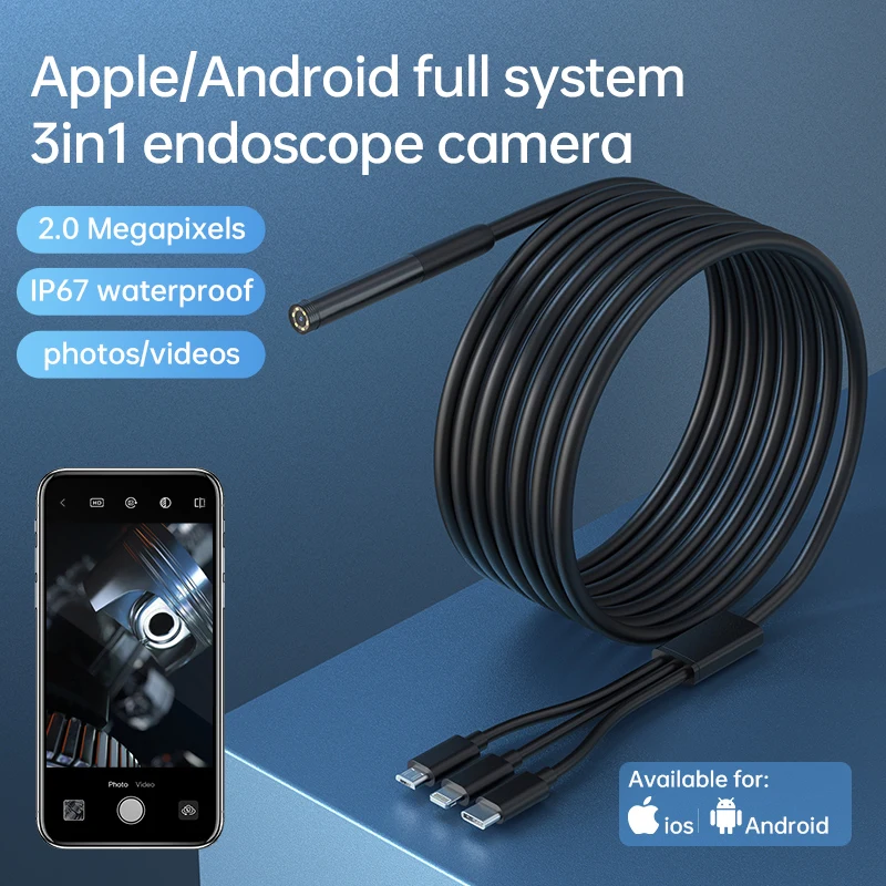 3in1 Endoscope Camera IP67 Waterproof Inspection Camera USB car Endoscope Borescope IOS Endoscope For Type-C IOS Smart Iphone 2