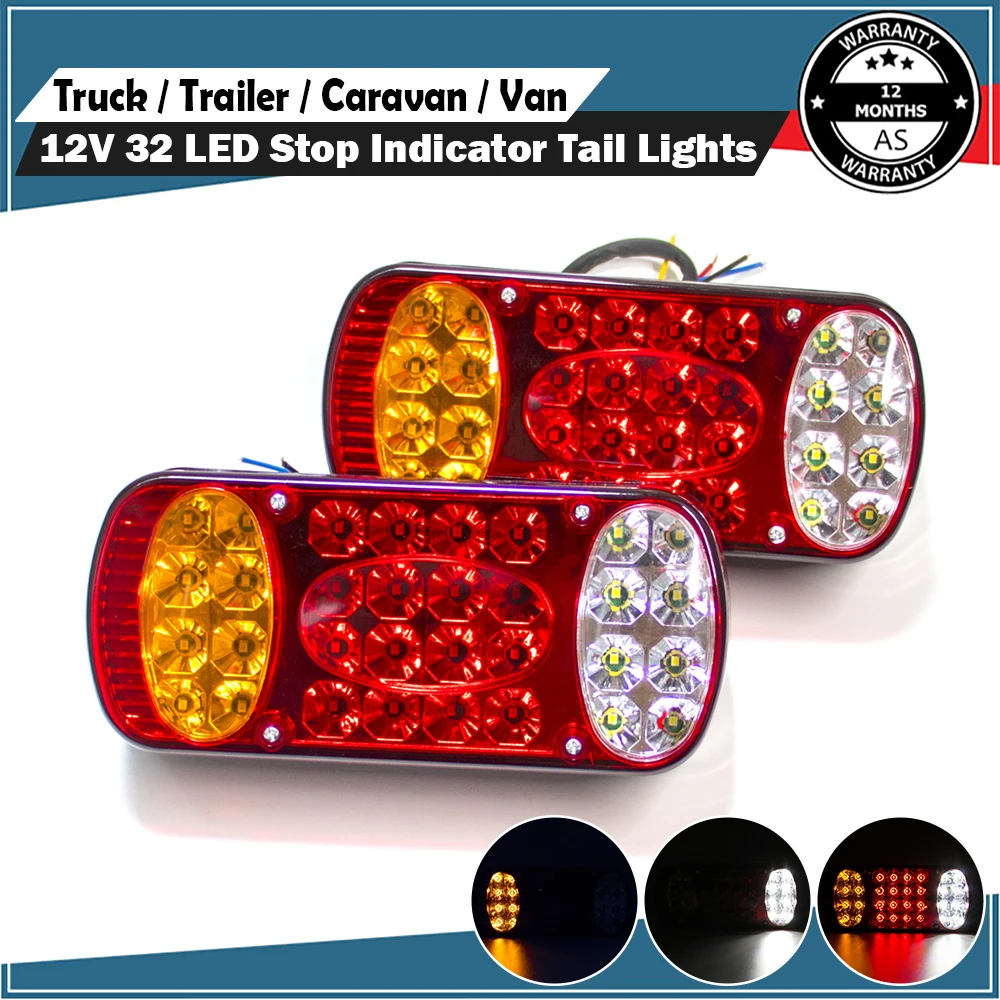 LED Tail Lights 2pcs 12V 32 LED Car Truck Tail Light Taillight Rear Stop Brake Reverse Light Signal Lamp Indicator Trailer Lorry Caravan Van UTE