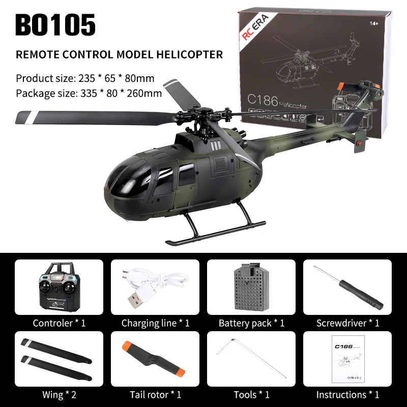 

C186 BO105 RC Helicopter 2.4G 4 Propellers 6 Axis Electronic Gyroscopel Stabilization Flight Stall Protection ,Outdoor Drone Toy