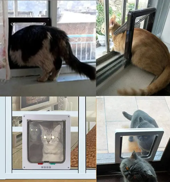 TONG Dog Cat Flap Door with 4 Way Security Lock Flap Door for Dog Cats Kitten ABS Plastic Small Pet Gate Door Kit Cat Dogs Flap 2