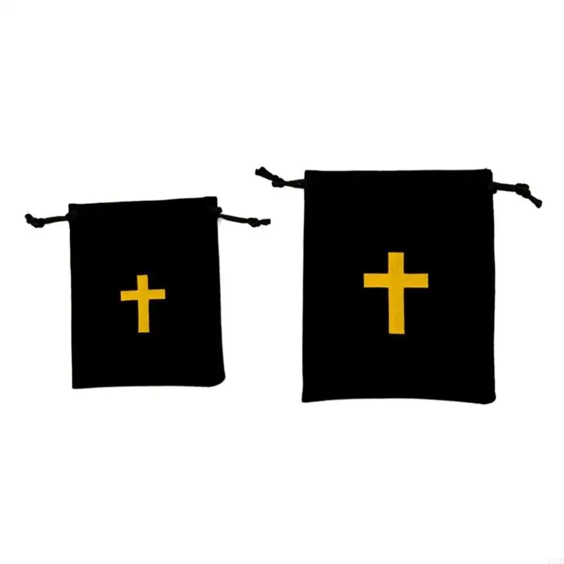 X7XD 10pcs Velvets Rosary Pouches Velvets Drawstring Bags With CrossesDesigns Rosary Bags For Jewelry Lover Travelers