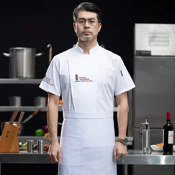 Short Sleeve Chef Uniform Breathable Kitchen Cooking Jacket Restaurant Hotel Barber Shop Waiter Work Shirt Catering Food Service