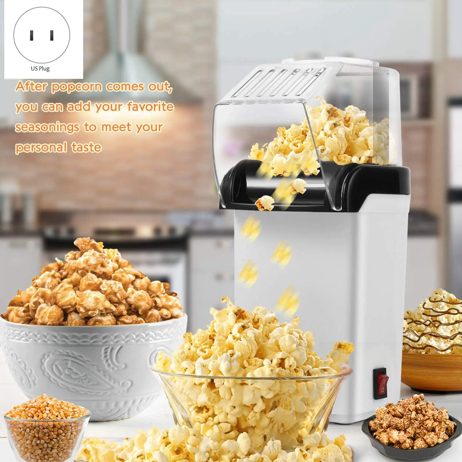 Air Popcorn Popper Maker, Electric Hot Air Popcorn Machine-1200W, Oil-Free  US Plug - AliExpress