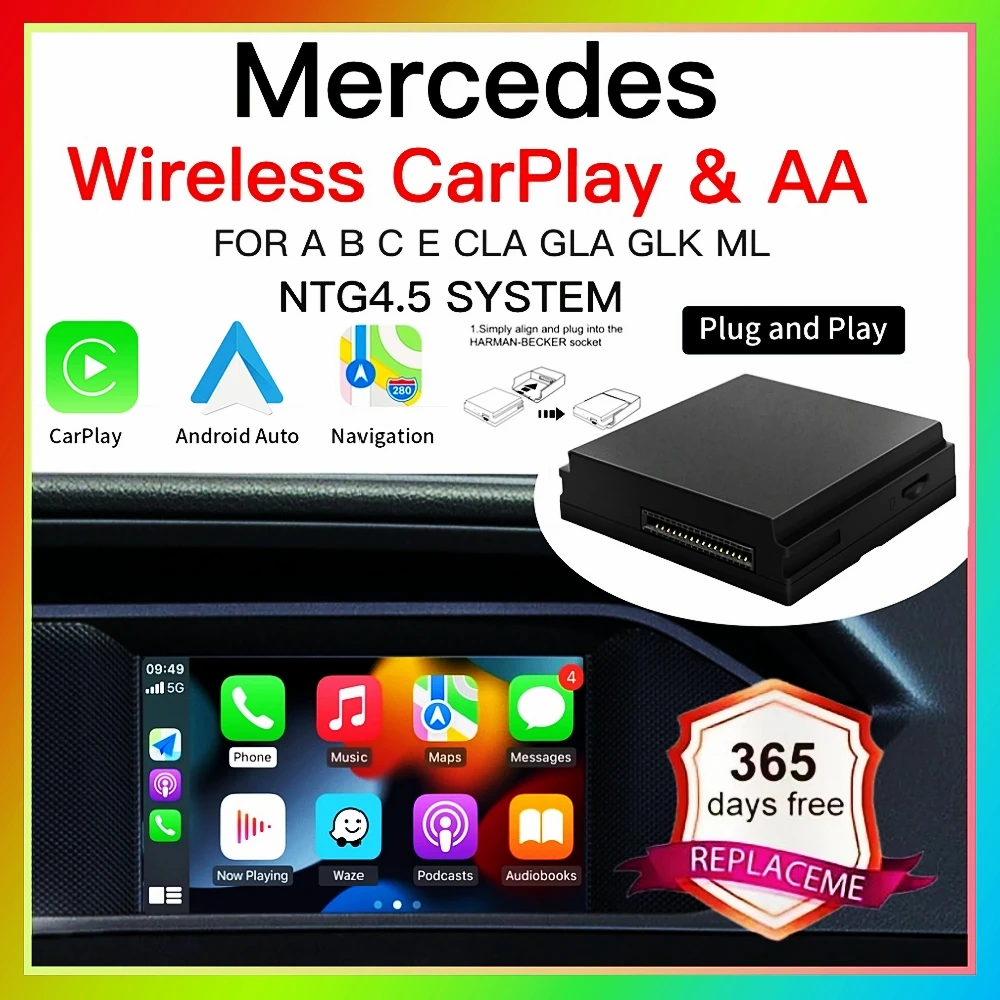 Adaptador Inalámbrico CarPlay Y Android Auto Para Mercedes Con Sistema NTG4.5 (Clase A, B, C, E, Etc.)