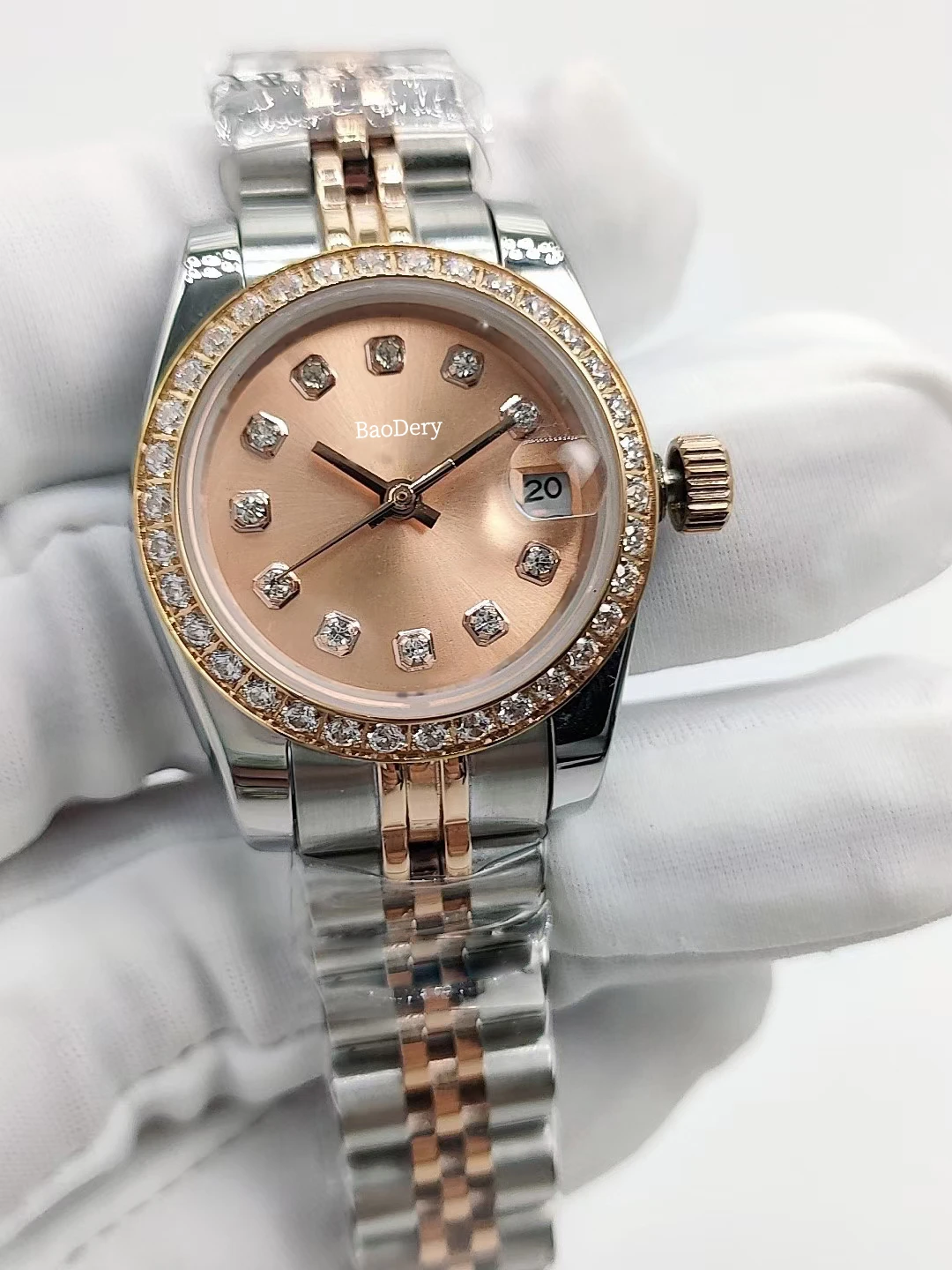 Stylish Women's Watch with 26mm Diamond Watch Case - Boasting Mechanical Movement, Calendar Window, Diamond Strap, & Precise Tim