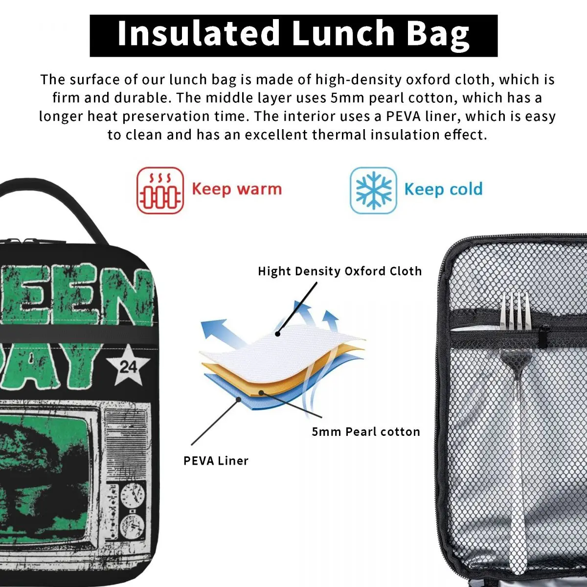 Green Day Rock Band Tour Insulated Lunch Bag For Travel Saviors Tour Storage Food Boxes Leakproof Cooler Thermal Lunch Box