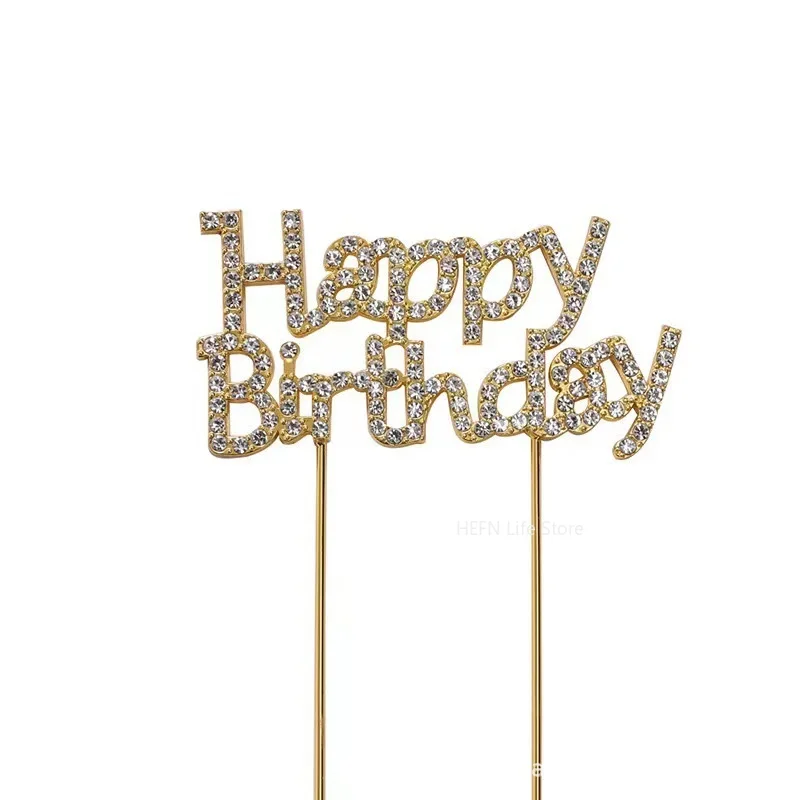 3.35in Golden silvery Iron material party decoration 1pc Happy Birthday Diamond Cake Topper Cupcake Top