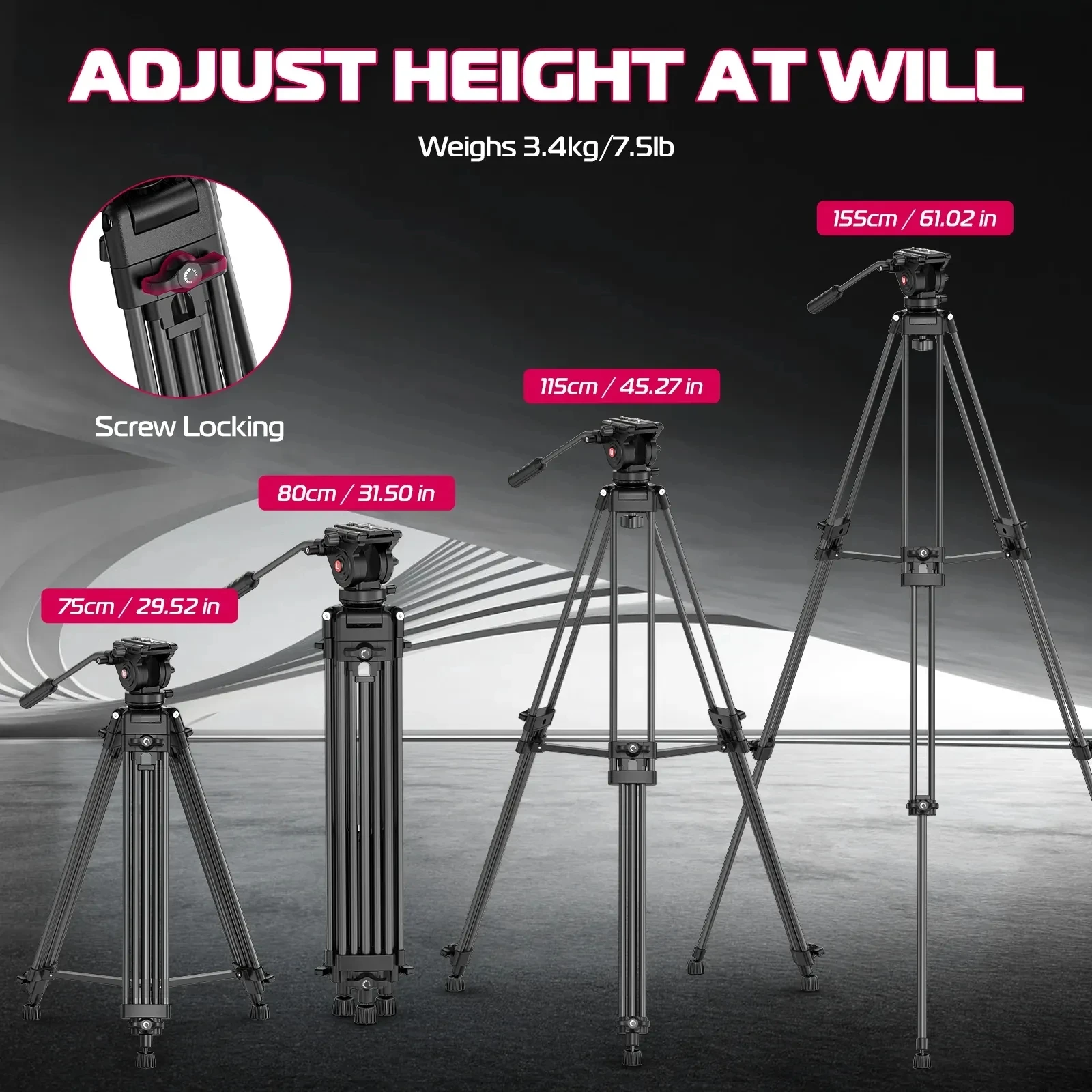 Ulanzi MT-81 Heavy Duty Video Tripod 1/4" 3/8" Screws 8KG Load with Fluid Head Tripod for DSLR/Mirrorless/Cine Camera Camcorder
