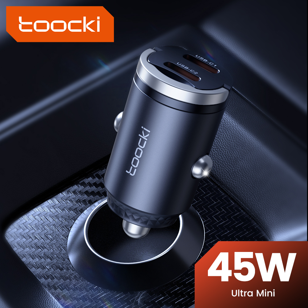 Toocki Mini Pull Ring Car Charger USB Type C Dual Ports Fast Charging Cigarette Lighter Universal Quick Car Mobile Phone Charger