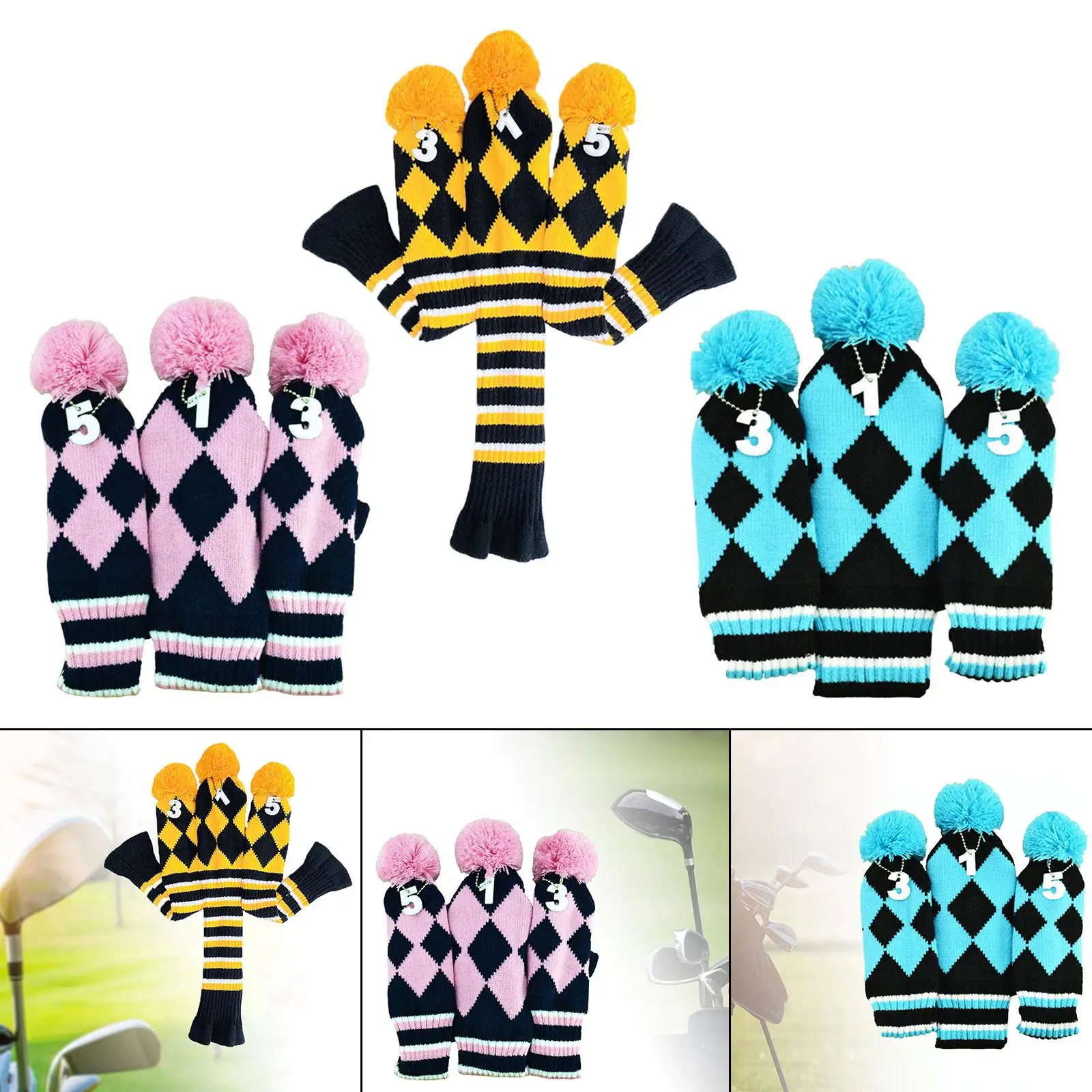 

3x for Woods Driver 3 5 Protective Knitted Golf Club Head Cover