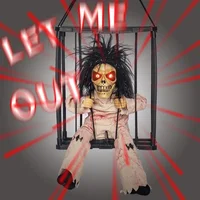 Halloween Scary Skeleton Prisoner Talking Let Me Out with Light Animatronic Prank Speaking Props Hangable Ghost Halloween Decor 3