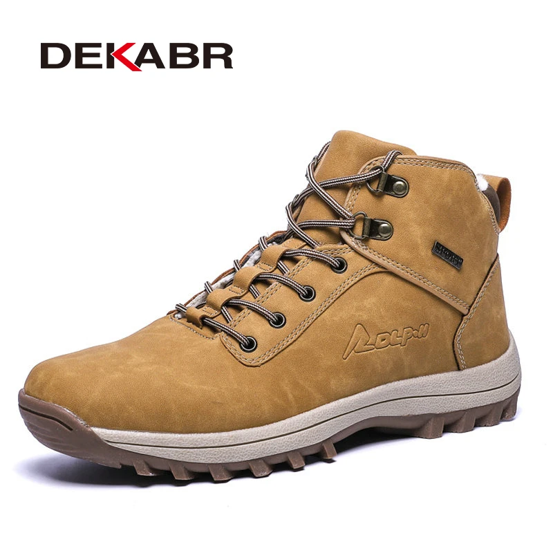 DEKABR Genuine Leather Autumn Winter Warm Fur Snow Boots for Men Motorcycle Boots