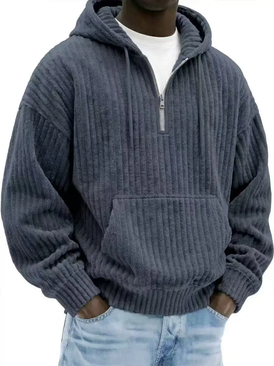 2026 Men Vintage Knit Zip Hoodie, Loose Pullover Sweatshirt, Long Sleeve Casual Streetwear Daily Autumn Winter Tops