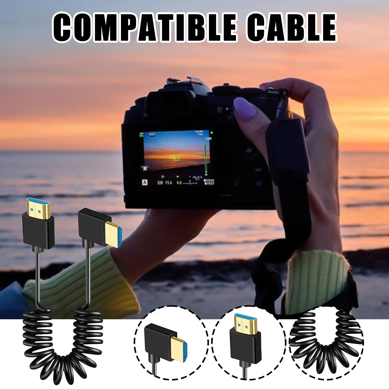 Monitor Coiled Cable Portable Screens Coiled Spring Cable Compact Thin Spring Stretch Cord Supports For Photography Outdoor