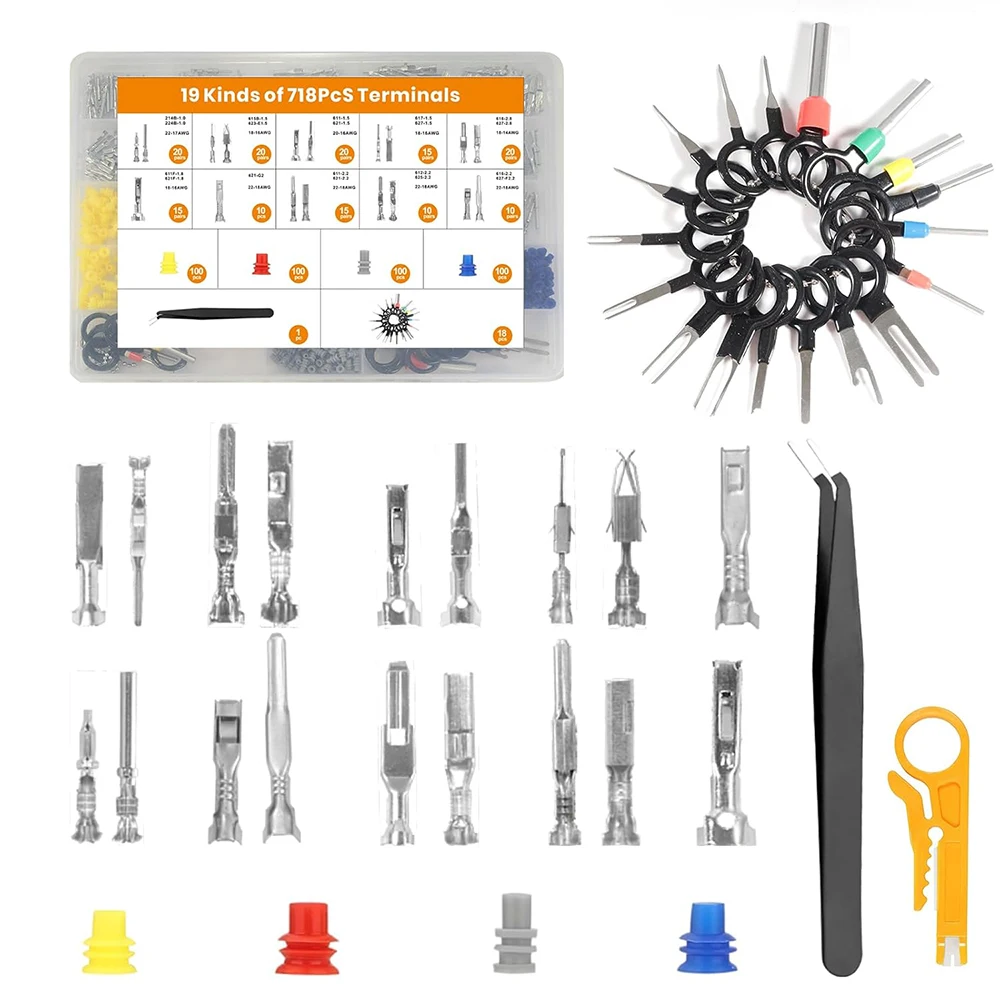 718PCS 1/1,5/1,8/2,2/2,8/3,5mm Terminal Pin Stecker Kit Auto elektrische Pin Crimp Draht Weiblich Männlich Terminal Stecker Entfernung Werkzeug