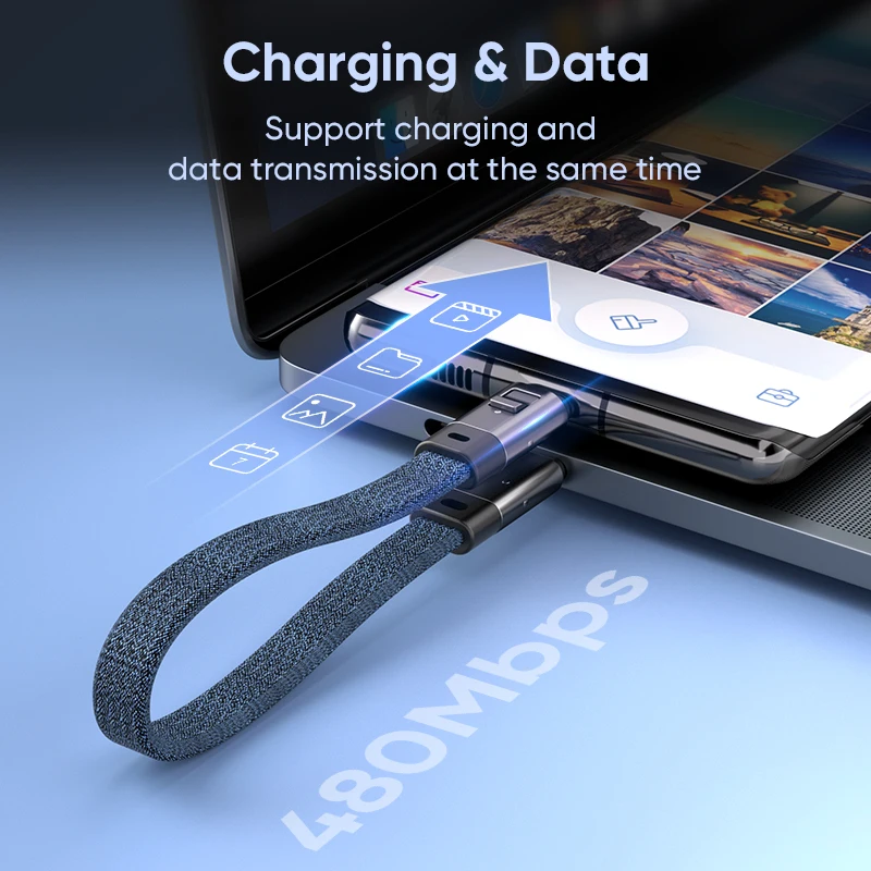 USB-C 240W 휴대폰 고속 데이터 케이블 C타입 to C타입 키체인 분실방지 휴대용 짧은 케이블 노트북 태블릿 충전 케이블