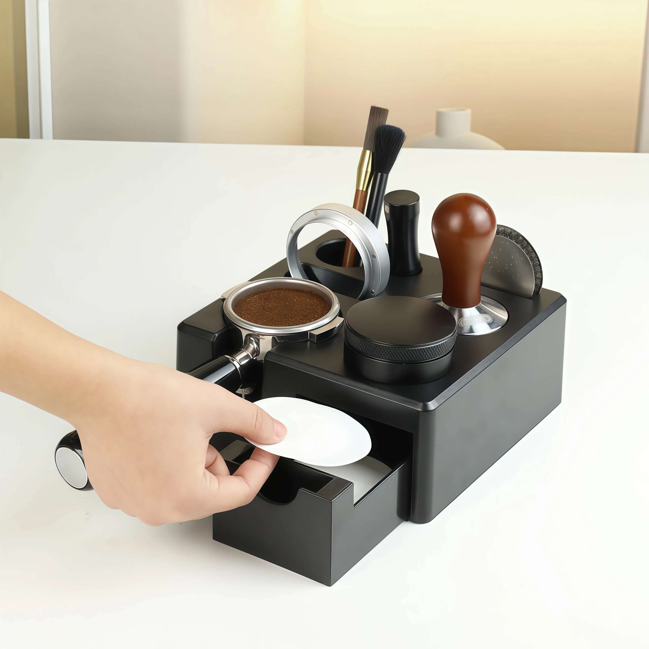 مجموعة حامل مسحوق القهوة الإيطالية المربعة، قاعدة...