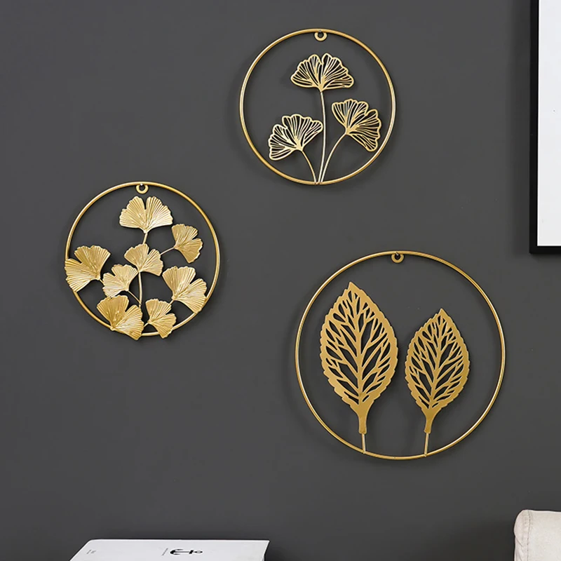 

Ginkgo Leaf metal Round Wall Decoration Nordic Style Wall Hanging Decor Pendant Living Room Background