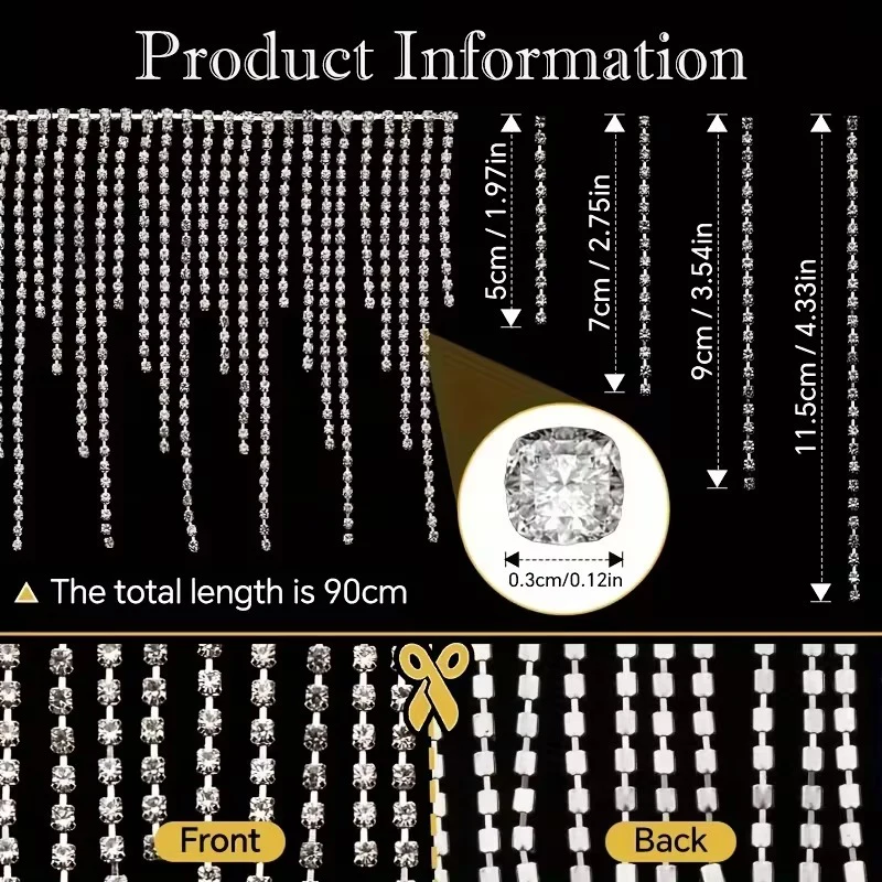 1야드 스파클 라인스톤 트림 라인스톤 프린지 벨트 다이아몬드 크리스탈 태슬 프린지 트림 체인 (청바지, 재킷, 웨딩드레스용)