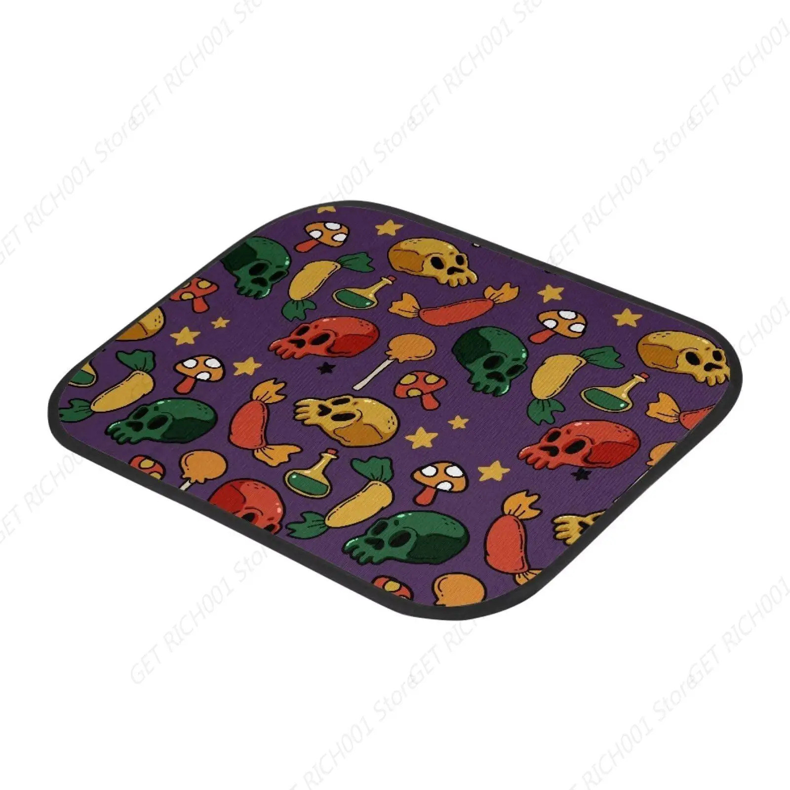 Halloween Skulls Mushroom Car Floor Mats Meat Star Magic Potion Car Front Rear Floor Foot Mats Anti-Slip Mat 4pc