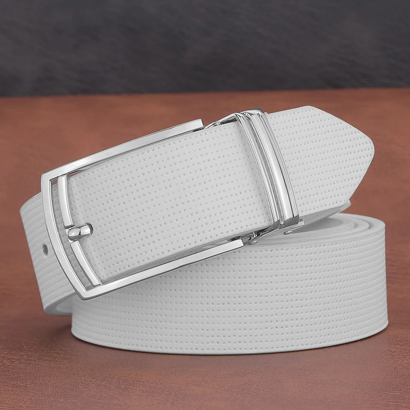 

Fashion Pin Buckle Designer Belts Men 3.3cm Wide Brand Luxury Leather Genuine Leather Young Men White Casual Ceinture Homme