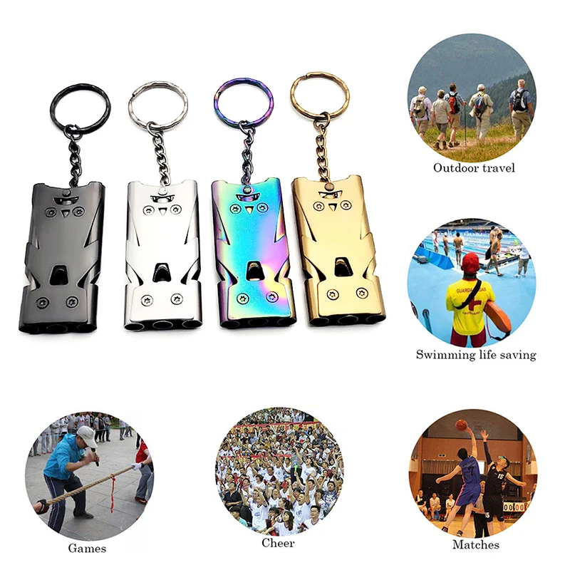 whistle keychain survival whistle metal whistle Portable Whistle Stainless Steel High Decibel Double Pipe Outdoor Life-Saving Emergency SOS Tactical Survival Whistle Keychain