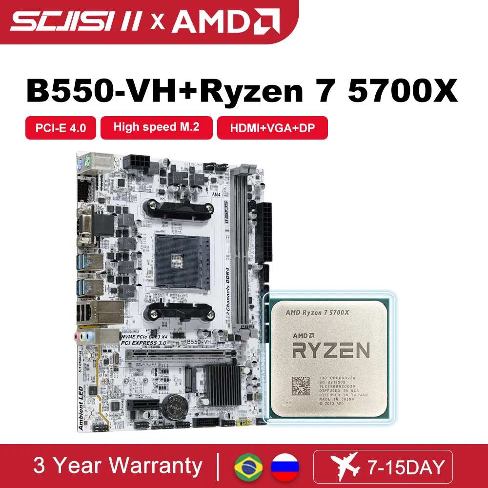 Sjs Nuova Scheda Madre Amd B550M + Amd Nuovo Ryzen 7 5700X R7 5700X 3.4 Ghz Cpu A 8 Core 16 Thread Micro-Atx B550 Ddr4 64G Placa Mae