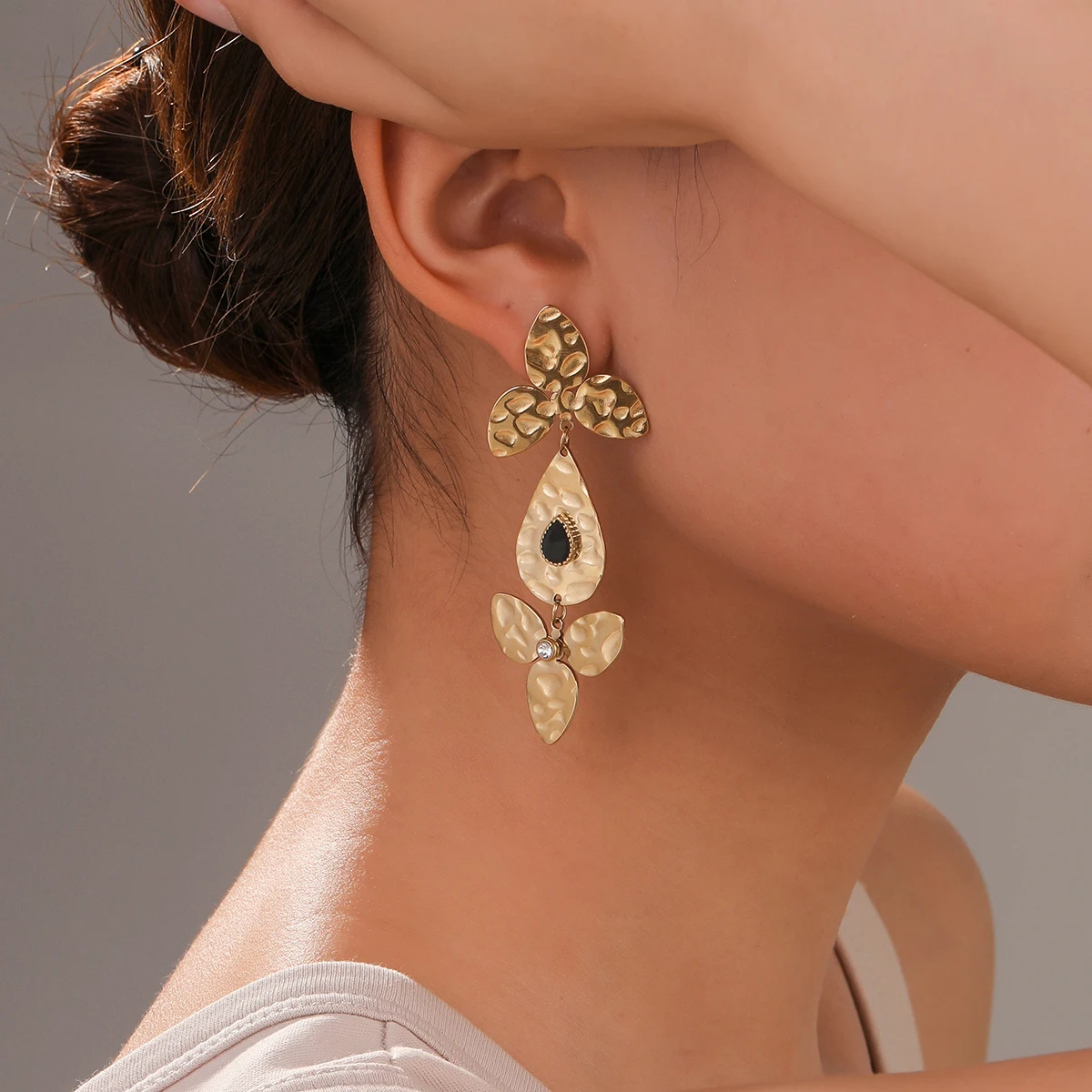 Mode Frauen Vergoldet Textur Edelstahl Tropfen Aussage Ohrringe Aretes Acero De Inoxidable Mujer – Detail 38