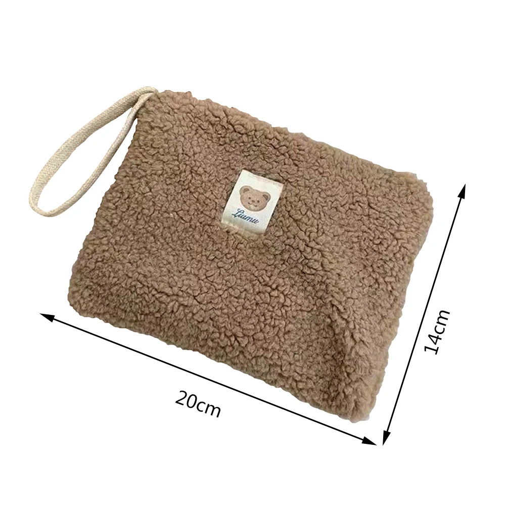 Plush Ladies Wash Bag Portable Organizer Clutch Bags Large Capacity Multi-function Casual Fashion Cute Bear Pattern for Camping