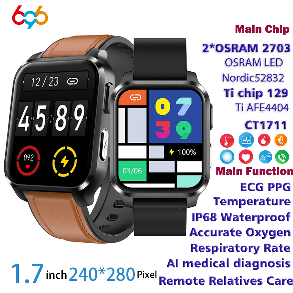 

2022 New ECG+PPG Smart Watch Blood Pressure Blood Oxygen Body Temperature Sports IP68 Waterproof AI Medical Diagnosis Smartwatch