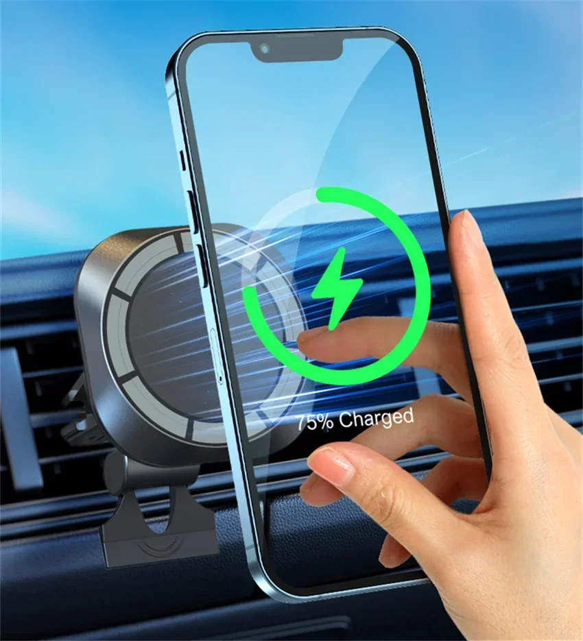 Supporto per caricabatterie magnetico wireless da 30 W, supporto per caricabatterie da auto per iPhone 12, 13, 14, 15 Pro, ricarica rapida_voghion.com