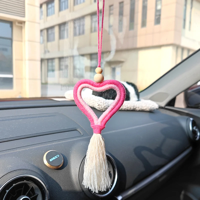 

Креативная подвеска в форме сердца для автомобиля, плетеная веревка из хлопка ручной работы, подвесное украшение в виде сердца, автомобильное украшение, автомобильные аксессуары в скандинавском стиле