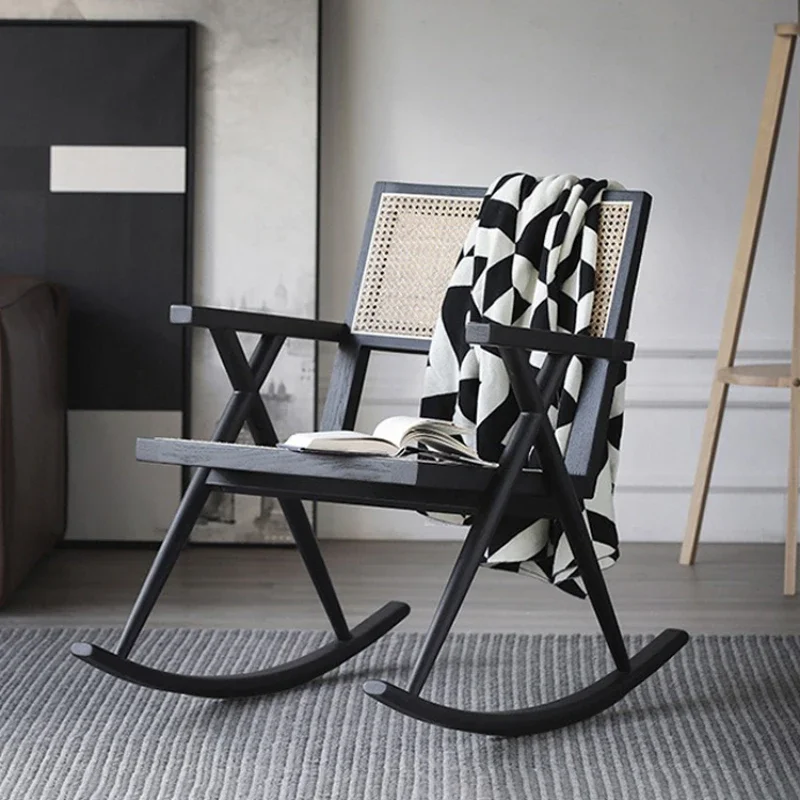 

Нордическое кресло-качалка в стиле ретро, кресло-качалка из ротанга для отдыха на балконе и дома, современное минималистичное кресло для отдыха из массива дерева