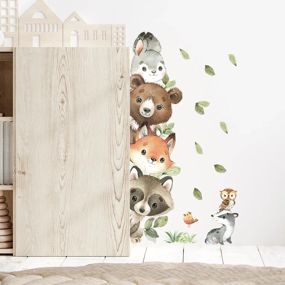 1PC Cute Cartoon Probe Stacked Sitting Small Animal Wall Stickers For Kids Room Bedroom Home Decoration wall stickers