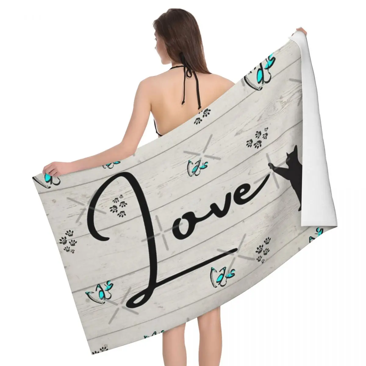 

LucifurrrCat Love Black Kitty 80x130cm Bath Towel Skin-friendly For Outdoor Personalised Pattern
