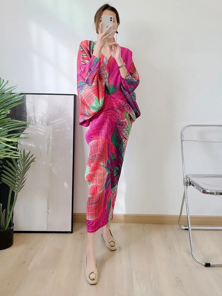 Wmstar Women Dresses Wholesale Pleated Bat Sleeve Dress Spring and Summer New Print Bottoming Long Dress Drop Shopping New Style