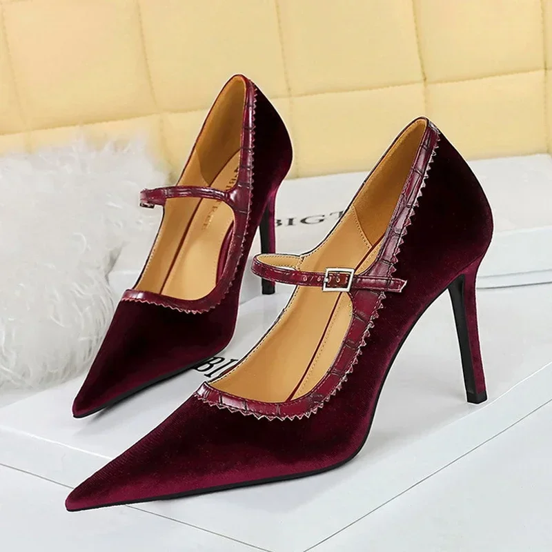 

BIGTREE Sexy Night Club Pumps Sandals Women Thin High Heels Shallow Pointed Head Hollowed Out Buckle Strap Shoes for Women