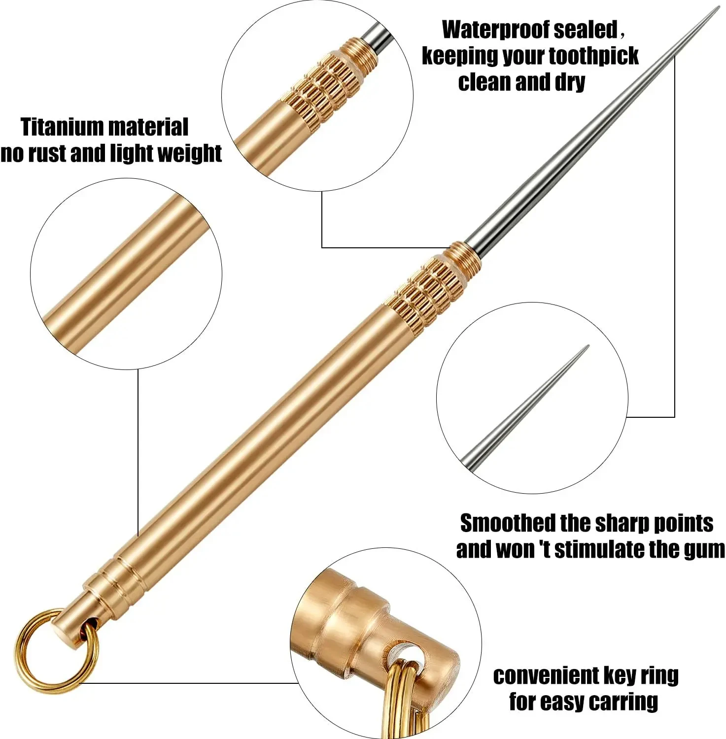 Portable Titanium Alloy Toothpick Brass Creative Combination Stainless Steel Portable Toothpick Fruit Outdoor Tool