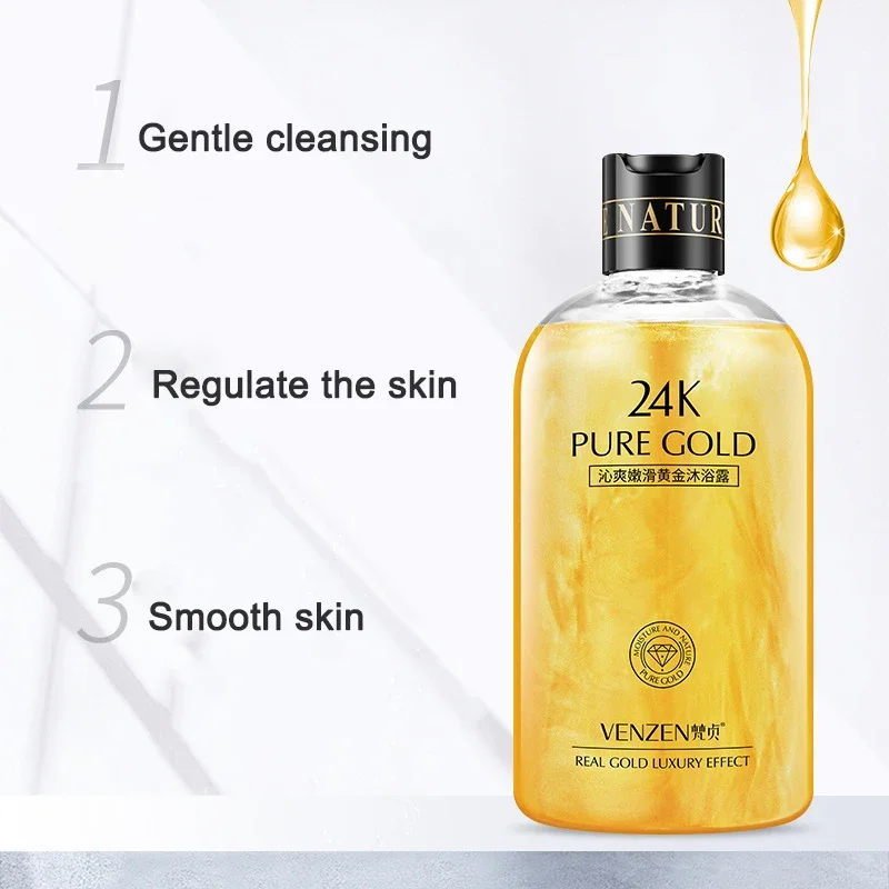 24K Gold Shower Gel Whitening Moisturizing Nourishing Care Bath Lotion Deep Cleansing Foam Body Wash Long Lasting Skin