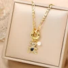 Haute qualité brillant cristal zircone Animal mignon ours pendentif collier ras du cou pour femme fille vacances serrure os chaîne bijoux cadeau